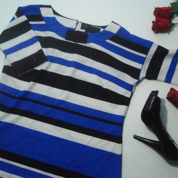 Kardashian Kollection| Blue Striped Popover Blouse - Picture 1 of 6